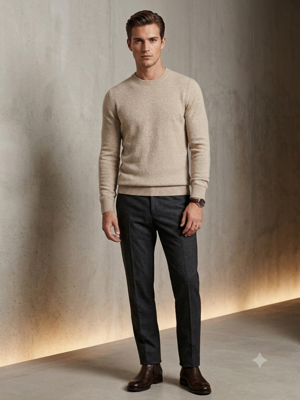 Dolce & Gabbana Beige 100% Virgin Wool Crewneck Sweater Made in Italy